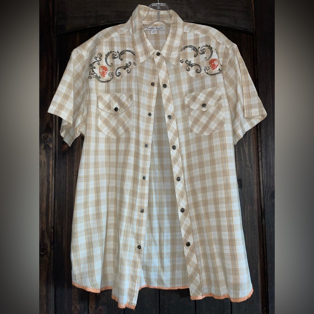 Jimmy’s Surf Co. Men's Beige Plaid Short Sleeve Shirt, Size L